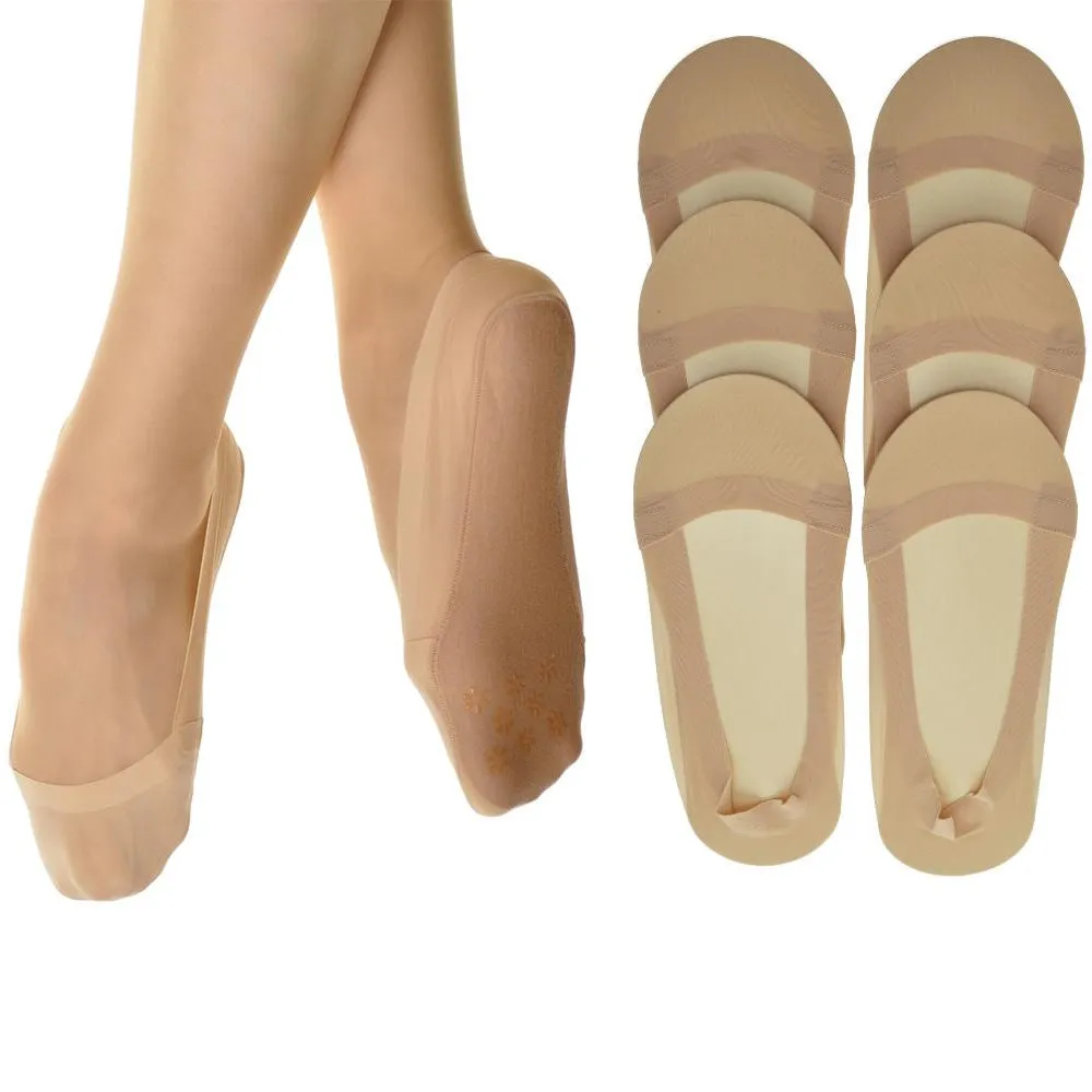 3 Pair Women No Show Cotton Socks Thin Cut Boat Liner Hidden Non Slip Beige 9-11