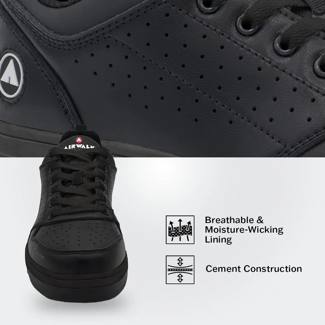 Airwalk Arena Low Top Composite Toe Mens Industrial Work Shoes, Black/Black, Size 7.5, Wide, Comfortable & Light Work Shoes for Men, Electric Hazard, Slip Resistant