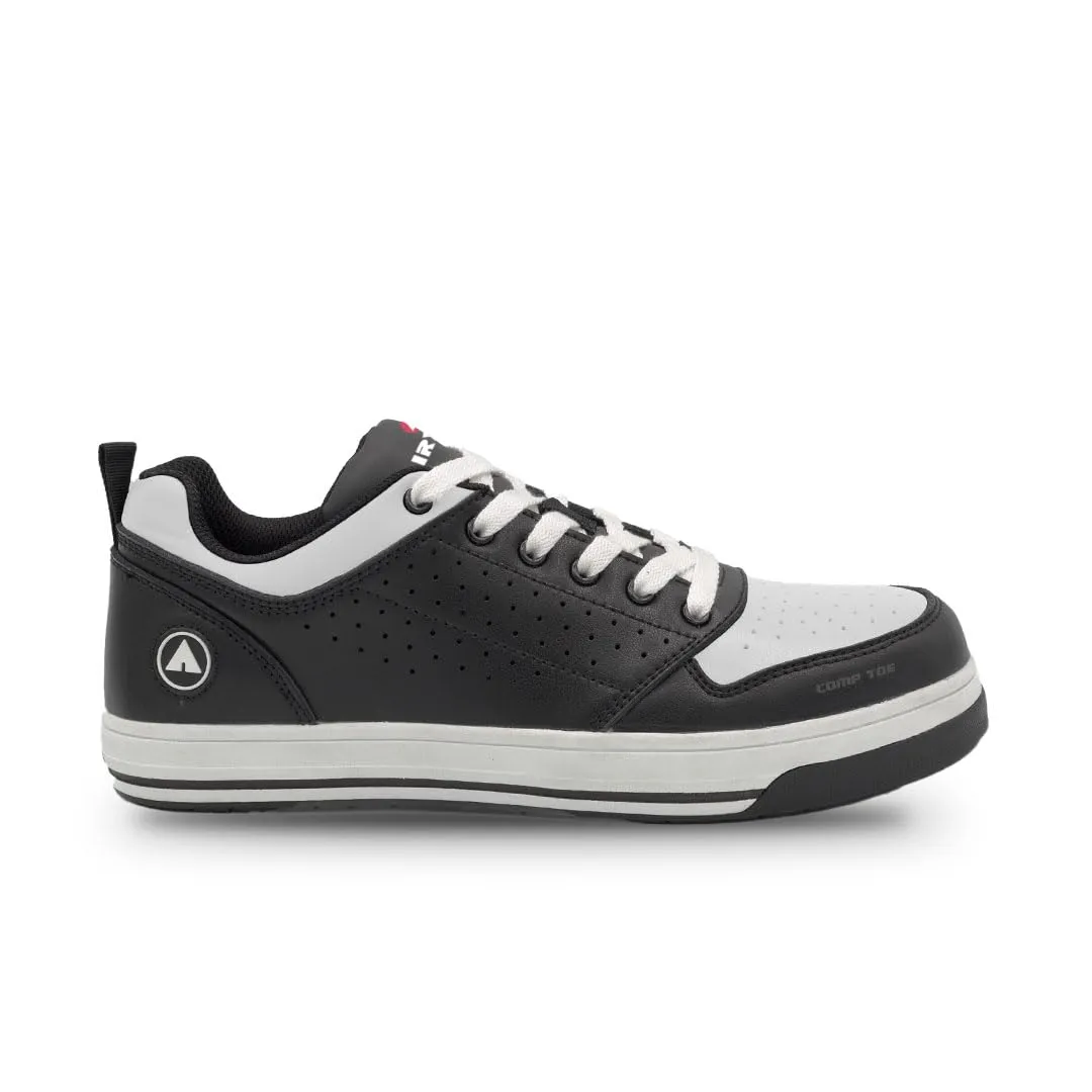 Airwalk Arena Low Top Composite Toe Mens Industrial Work Shoes, Black/White, Size 7.5, Wide, Comfortable & Light Work Shoes for Men, Electric Hazard, Slip Resistant
