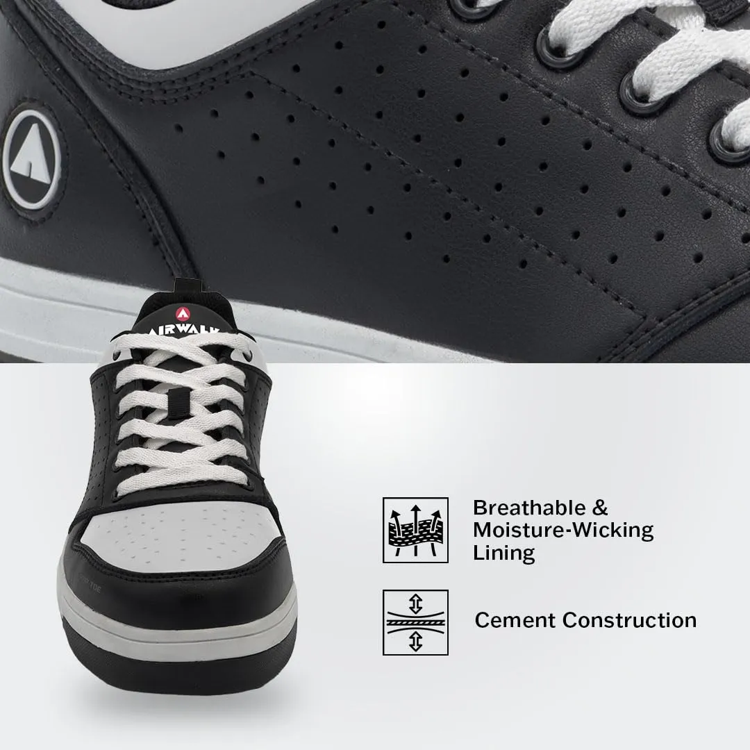 Airwalk Arena Low Top Composite Toe Mens Industrial Work Shoes, Black/White, Size 7.5, Wide, Comfortable & Light Work Shoes for Men, Electric Hazard, Slip Resistant