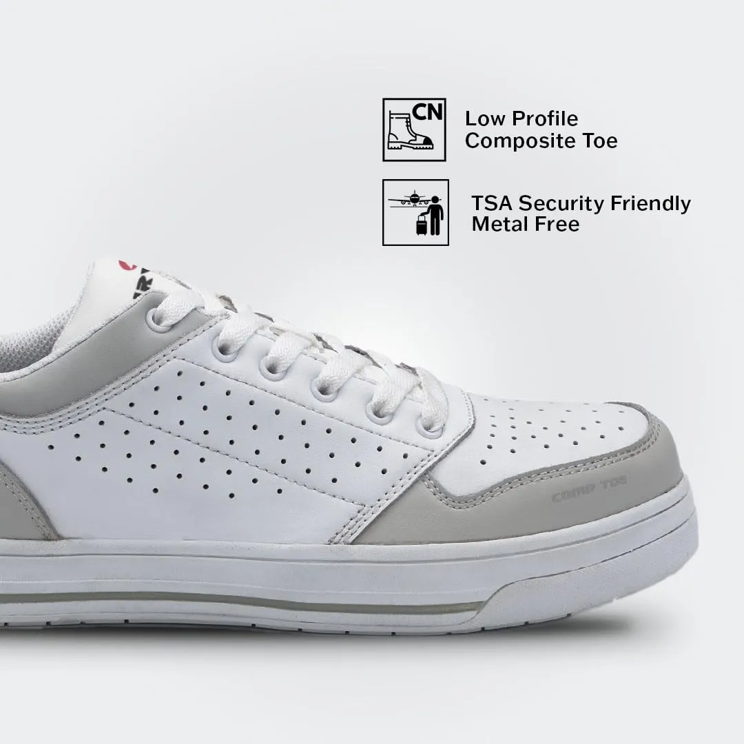 Airwalk Arena Low Top Composite Toe Mens Industrial Work Shoes, White/Grey, Size 7.5, Wide, Comfortable & Light Work Shoes for Men, Electric Hazard, Slip Resistant