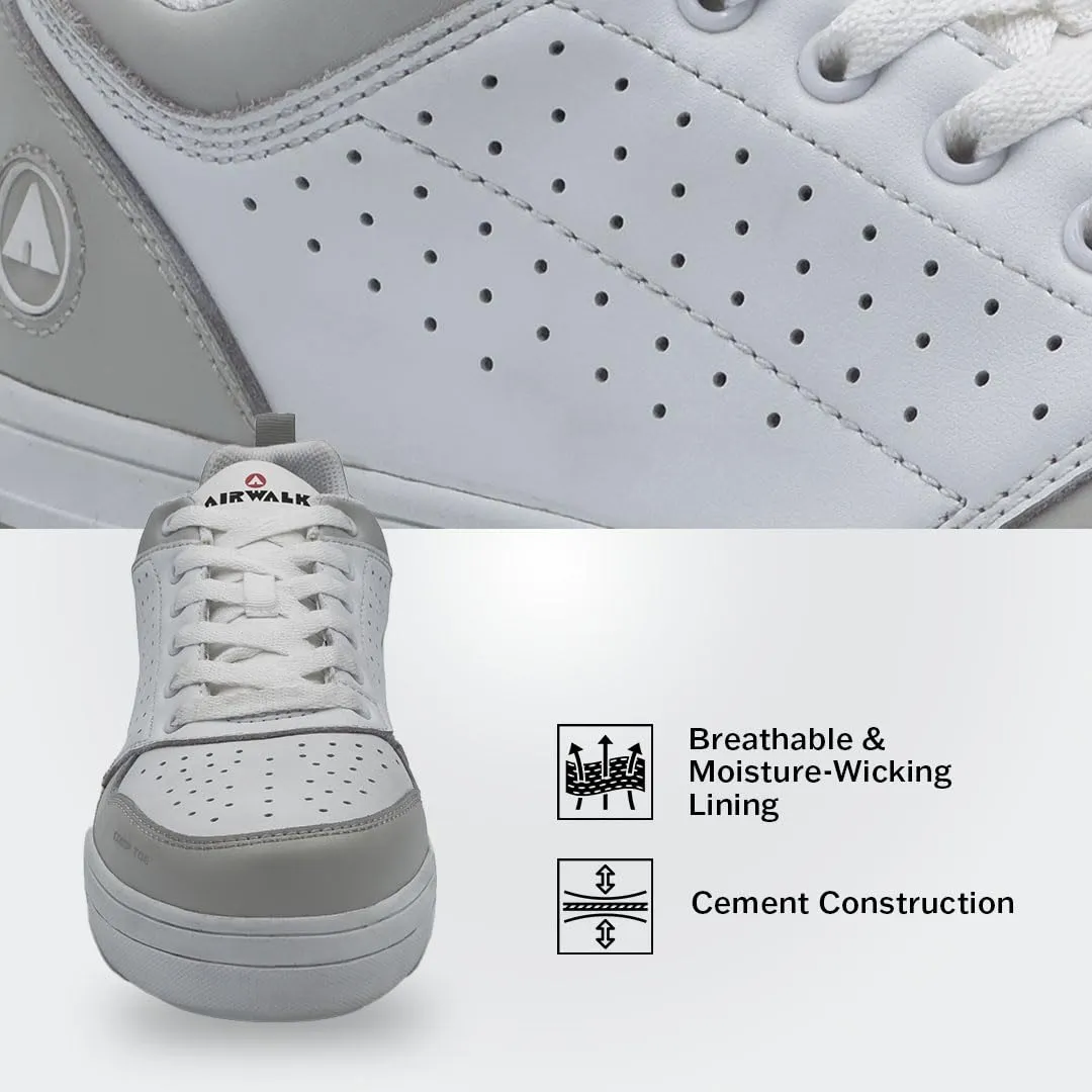 Airwalk Arena Low Top Composite Toe Mens Industrial Work Shoes, White/Grey, Size 7.5, Wide, Comfortable & Light Work Shoes for Men, Electric Hazard, Slip Resistant