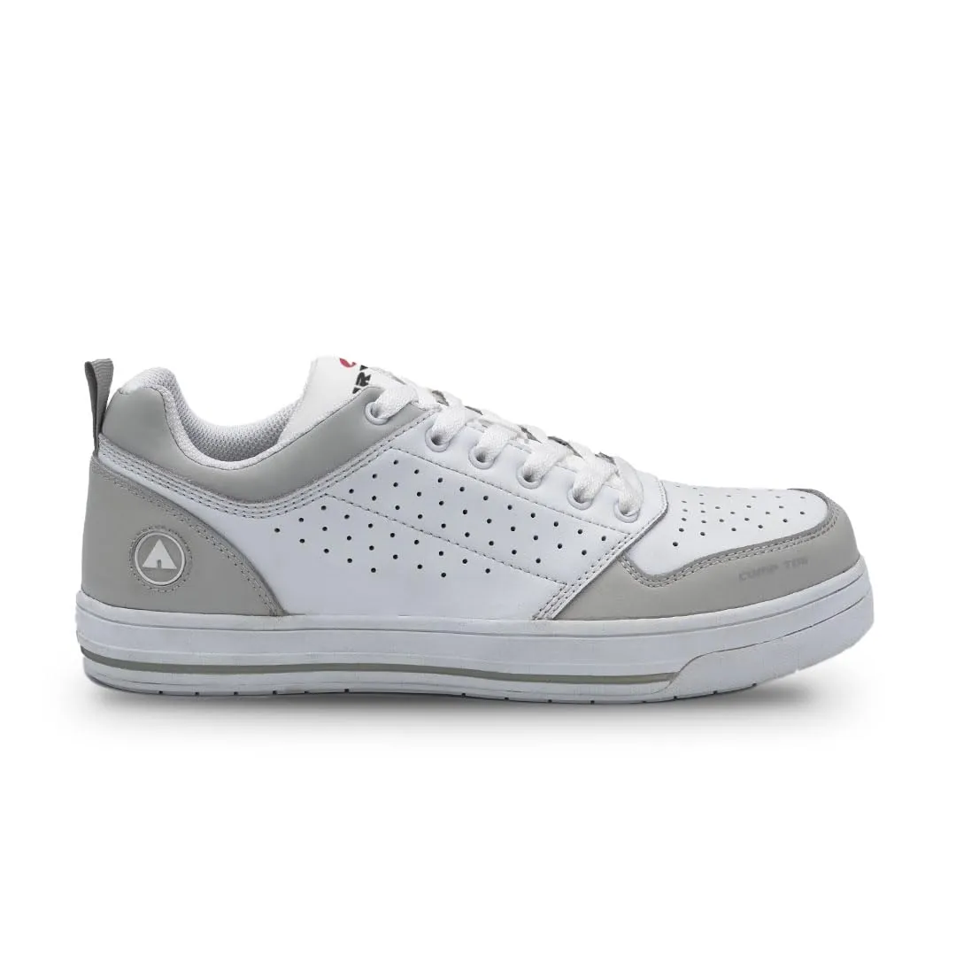 Airwalk Arena Low Top Composite Toe Mens Industrial Work Shoes, White/Grey, Size 7.5, Wide, Comfortable & Light Work Shoes for Men, Electric Hazard, Slip Resistant