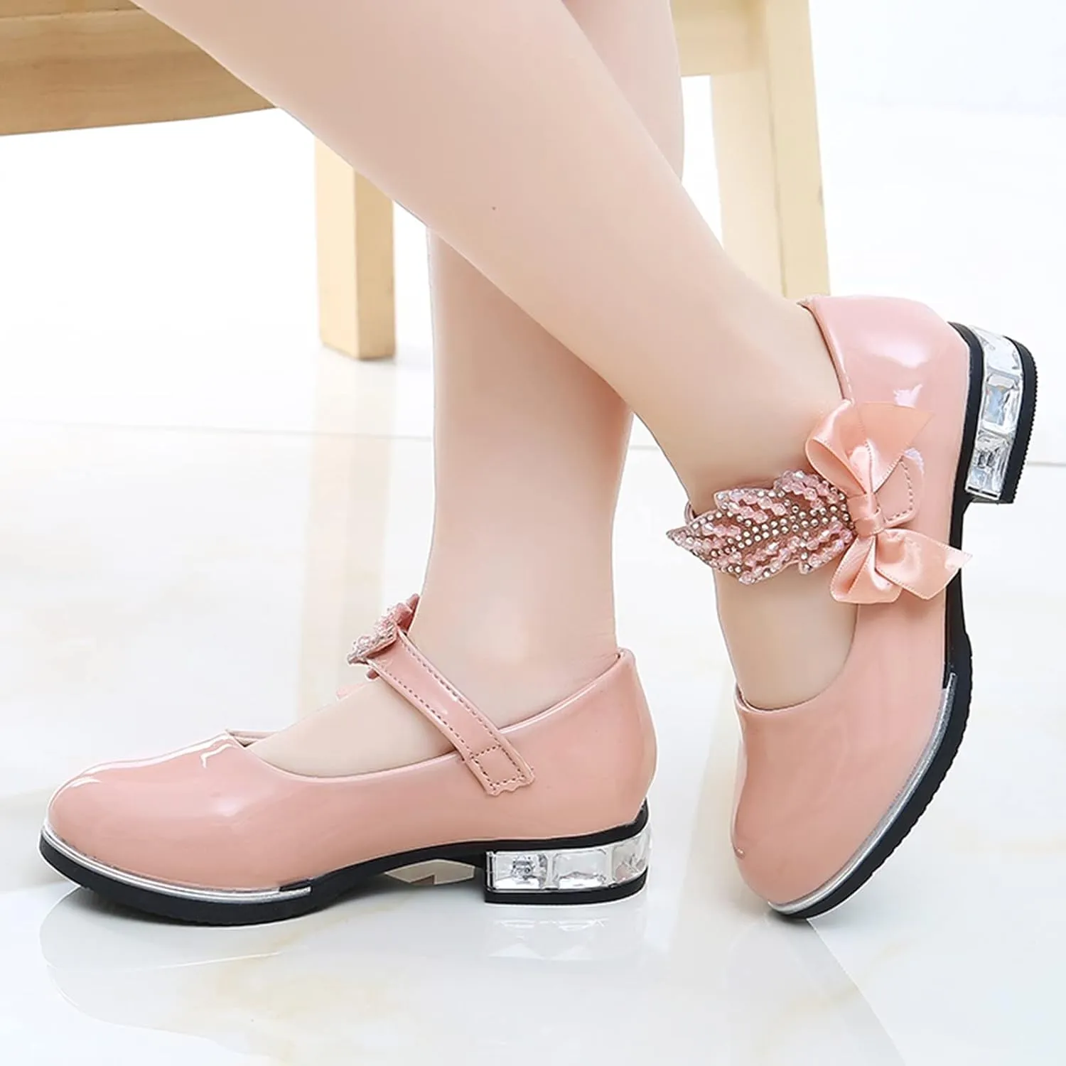 Baby Girl Shoes, 3-13 Years Little Girls Kids Low Heel Bowknot Princess Shoes Wedding School Party Dress Shoes