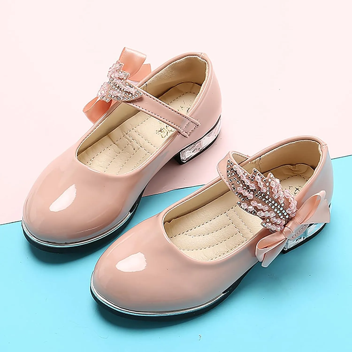 Baby Girl Shoes, 3-13 Years Little Girls Kids Low Heel Bowknot Princess Shoes Wedding School Party Dress Shoes