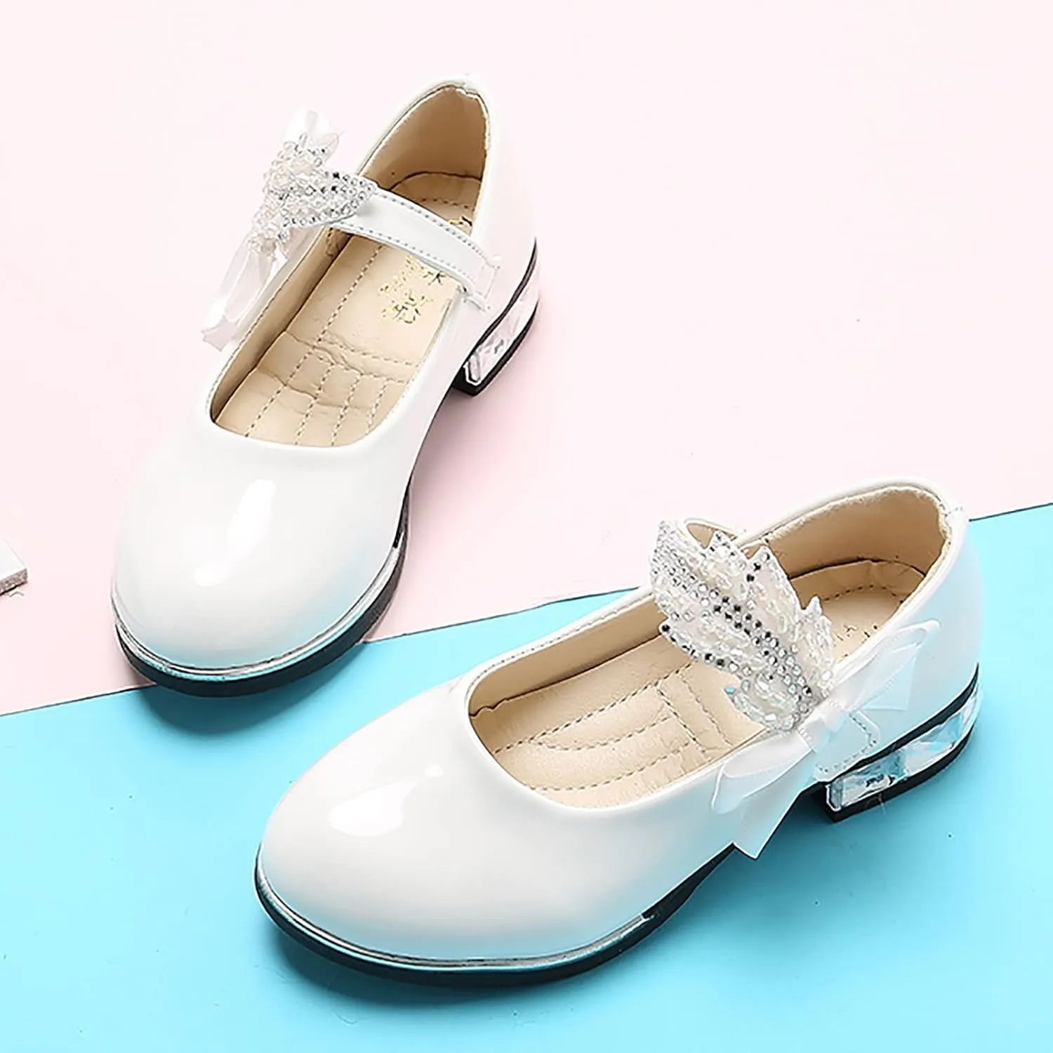 Baby Girl Shoes, 3-13 Years Little Girls Kids Low Heel Bowknot Princess Shoes Wedding School Party Dress Shoes