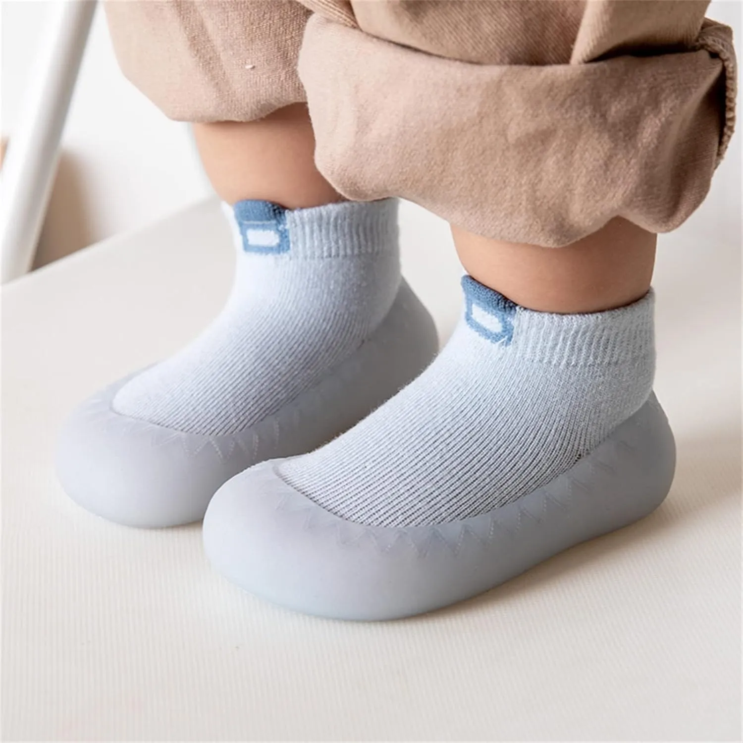 Baby Sock Shoes Infant Boys Girls Socks Shoes Toddler Fleece Warm Floor Socks Non Slip Prewalker Shoes White Shoes B