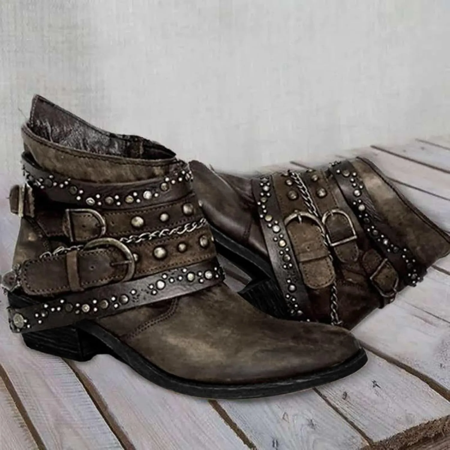Boots for Women Ankle Womens Booties Black Womens Wide Boots Wide Width Steel Toe Shoes for Women Casual Round Head Pointed Toe Stacked Mid Heel