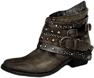 Boots for Women Ankle Womens Booties Black Womens Wide Boots Wide Width Steel Toe Shoes for Women Casual Round Head Pointed Toe Stacked Mid Heel