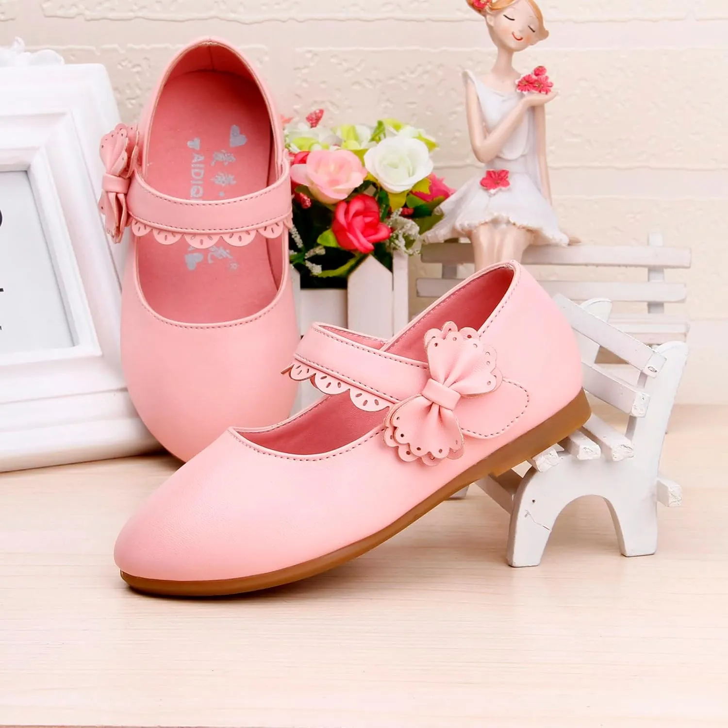 Kids Mary Jane Shoes Toddler Girls Anti-Slip Rubber Soft Sole Closed Toe Flat Princess Wedding Dress Shoes