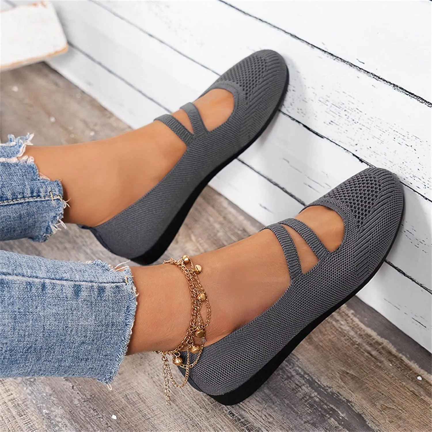 Ladies Fashion Solid Color Breathable Knitting Comfortable Flat Casual Shoes Toddler Casual Loafers Flat Shoes
