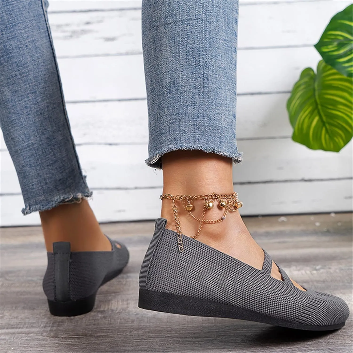 Ladies Fashion Solid Color Breathable Knitting Comfortable Flat Casual Shoes Toddler Casual Loafers Flat Shoes