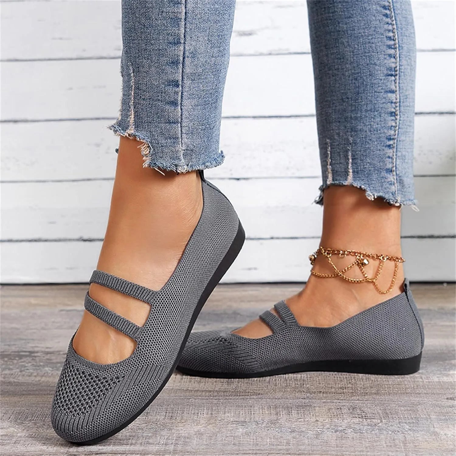 Ladies Fashion Solid Color Breathable Knitting Comfortable Flat Casual Shoes Toddler Casual Loafers Flat Shoes