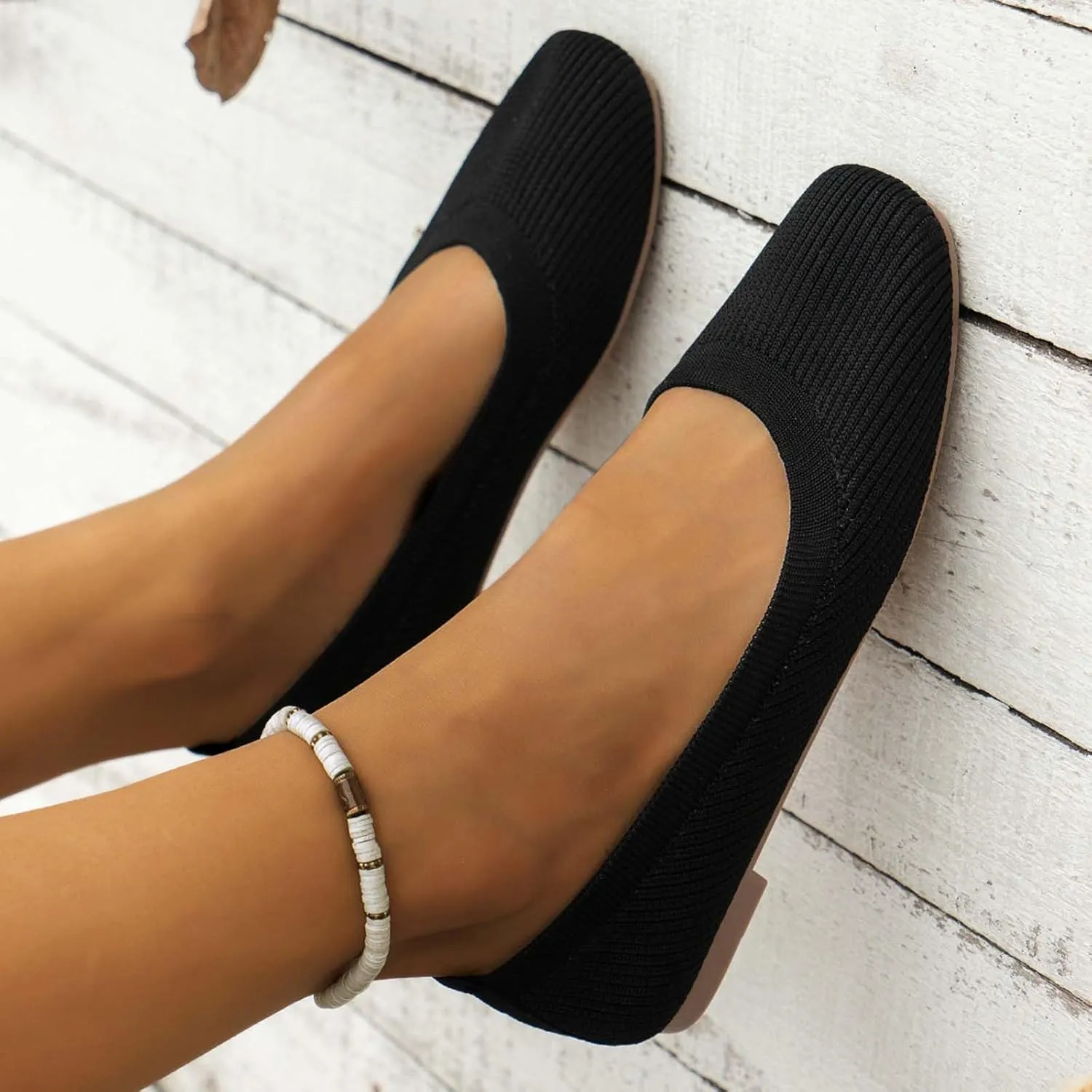 Ladies Fashion Solid Color Breathable Mesh Knitted Square Head Flat Bottom Casual Comfortable Dress Shoes for Women
