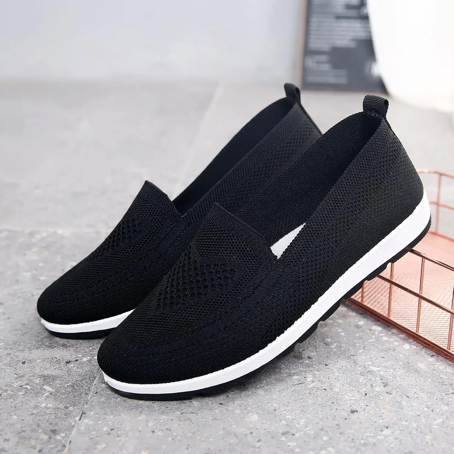 Loafers for Women Comfort Slip On Walking Shoes Wide Width Casual Sneaker Knit Dressy Comfortable Business Work Flat