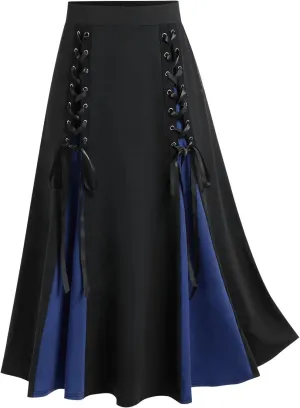 Maxi Skirts Women's Victorian Skirt Vintage A-Line Long Midi Skirt Lace Up Gothic Pleated Skirt Solid Long Skirts