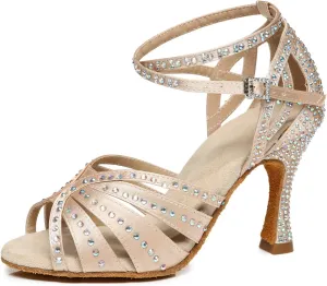 Minishion Women's Salsa Shoes Ankle Strap Beaded Dance Shoes L440