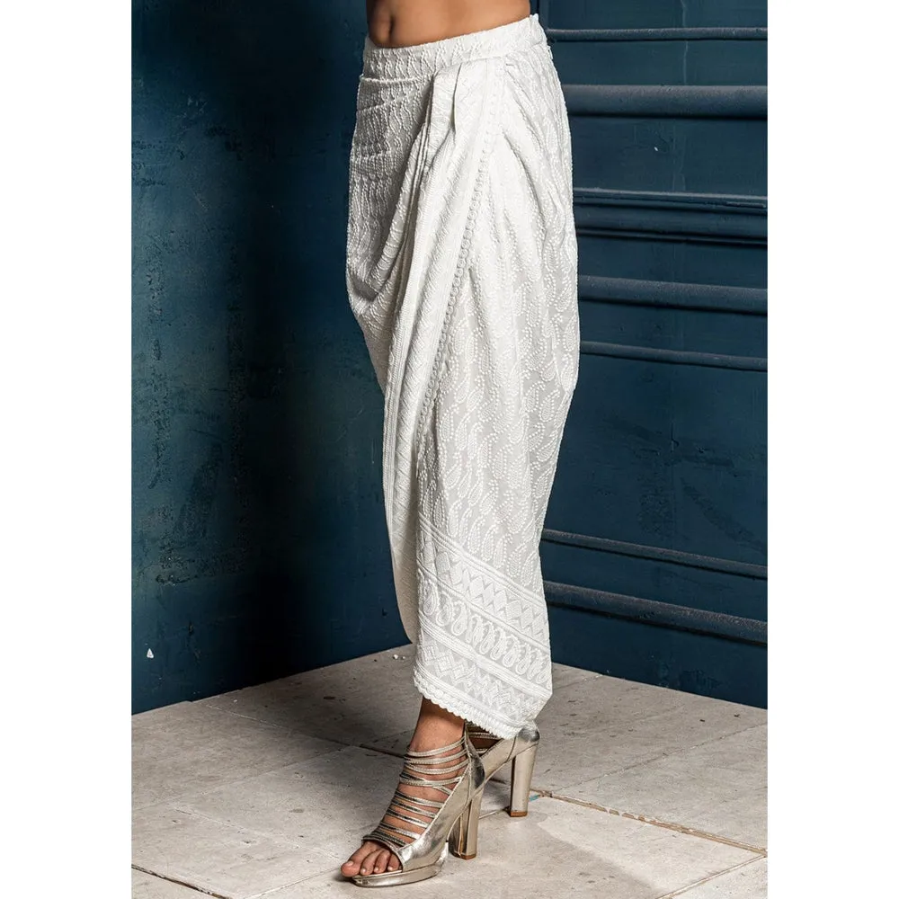 MONK & MEI Aaliyah Embroidered Dhoti Jacket - Cream (Set of 2)