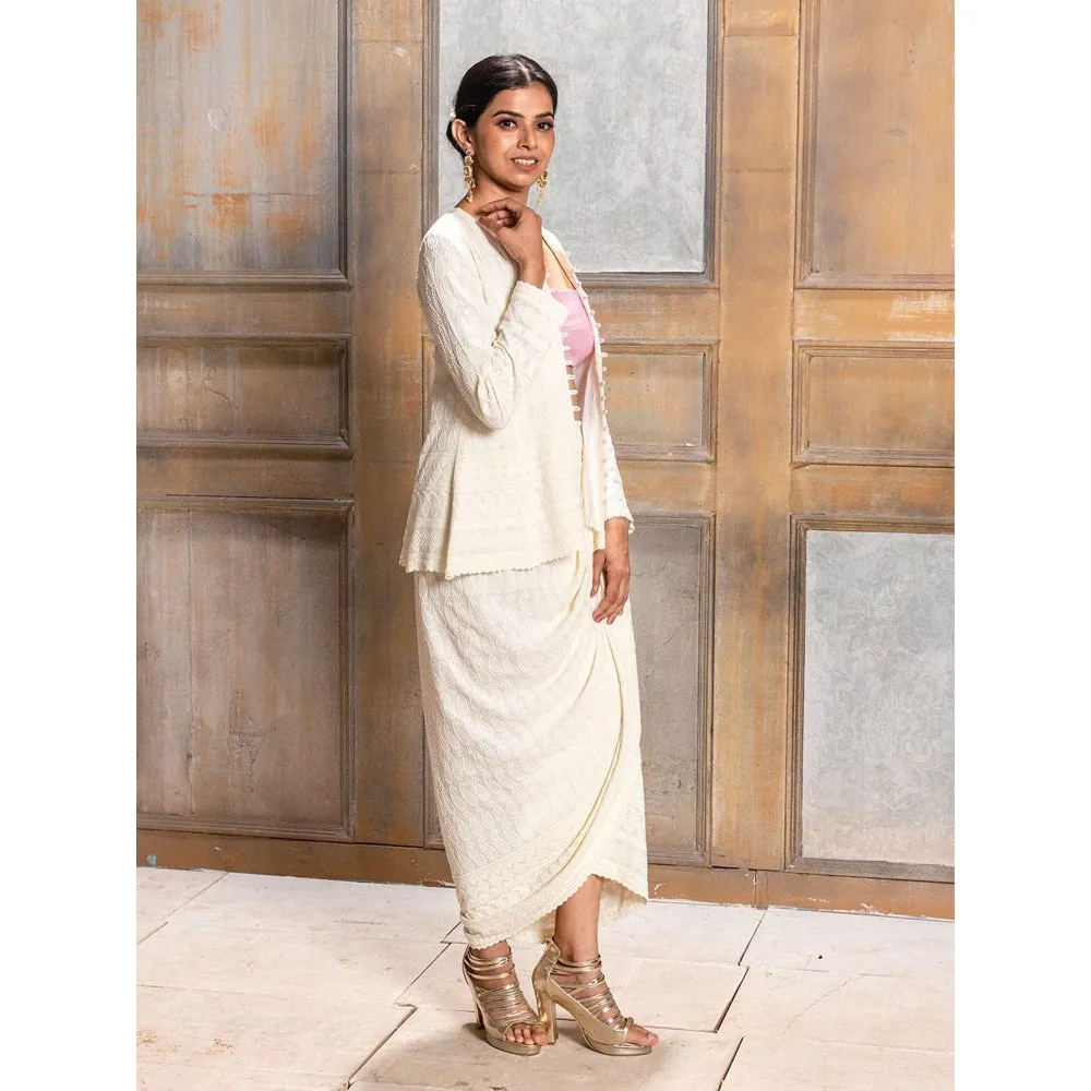 MONK & MEI Aaliyah Embroidered Dhoti Jacket - Cream (Set of 2)