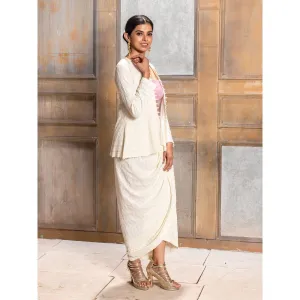 MONK & MEI Aaliyah Embroidered Dhoti Jacket - Cream (Set of 2)