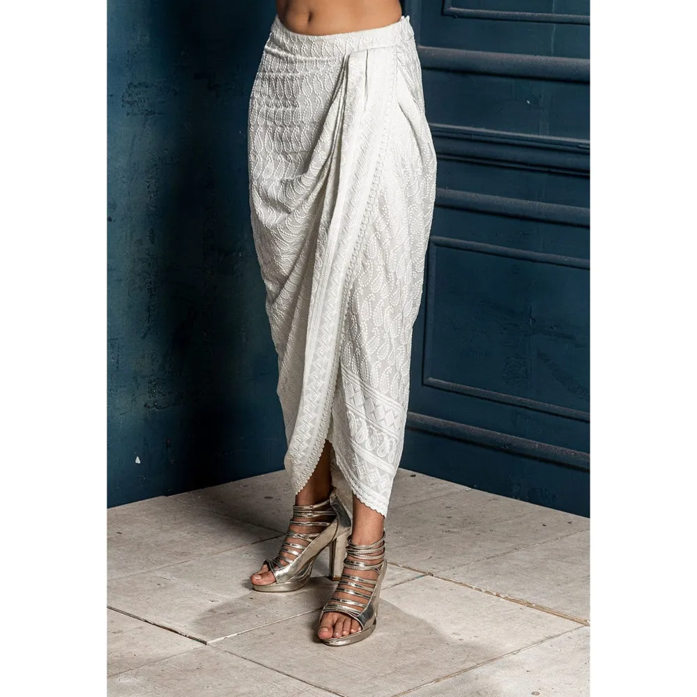 MONK & MEI Aaliyah Embroidered Dhoti Jacket - Cream (Set of 2)