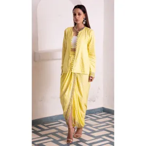 MONK & MEI Aaliyah Silk Dhoti Jacket Yellow (Set of 2)