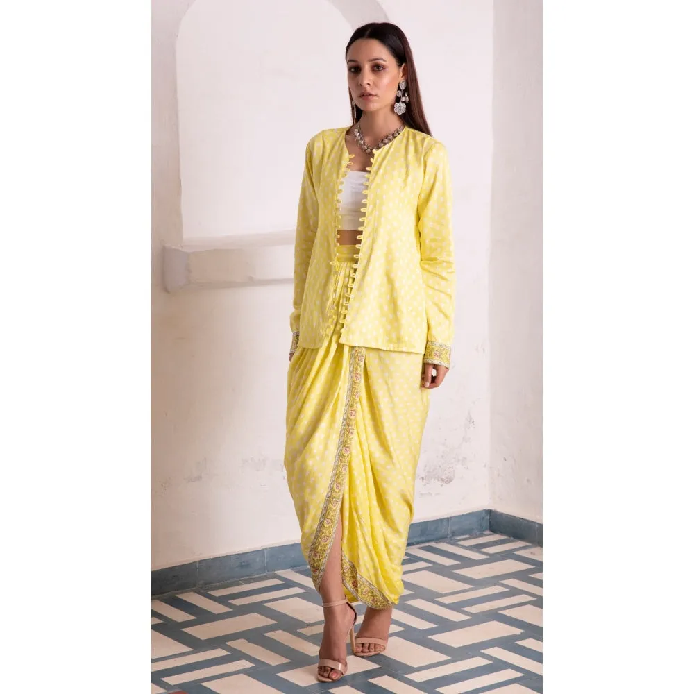 MONK & MEI Aaliyah Silk Dhoti Jacket Yellow (Set of 2)
