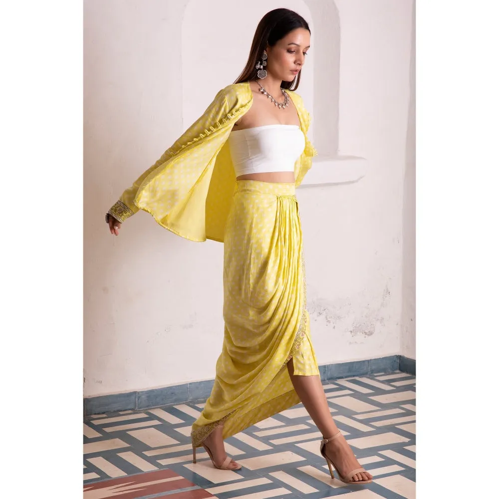 MONK & MEI Aaliyah Silk Dhoti Jacket Yellow (Set of 2)