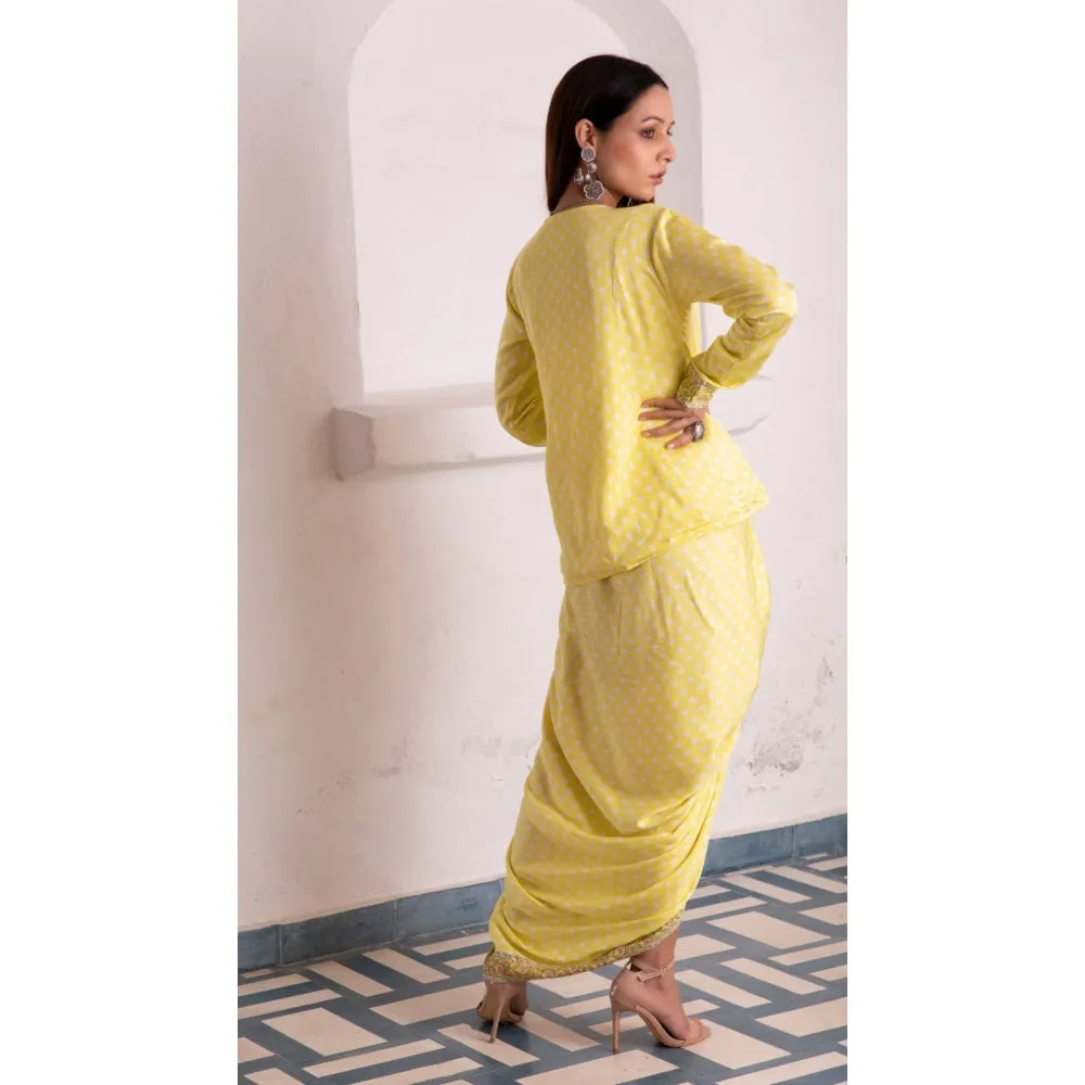 MONK & MEI Aaliyah Silk Dhoti Jacket Yellow (Set of 2)