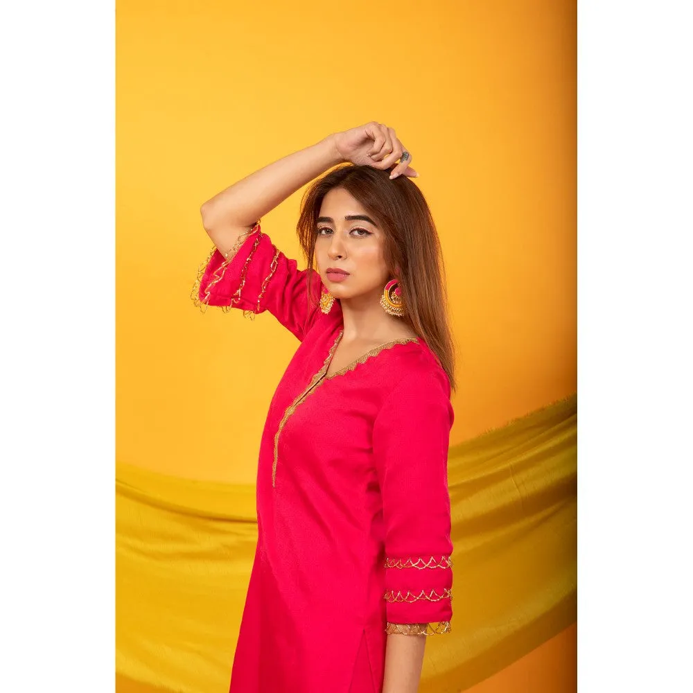 MONK & MEI Gulnaar Lahori Fuchsia Pink Kurta And Pant (Set of 2)
