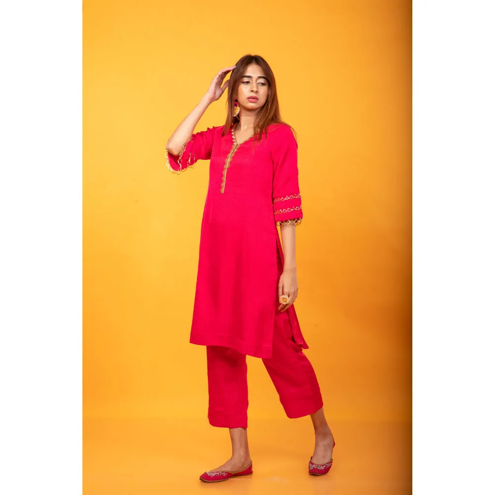 MONK & MEI Gulnaar Lahori Fuchsia Pink Kurta And Pant (Set of 2)