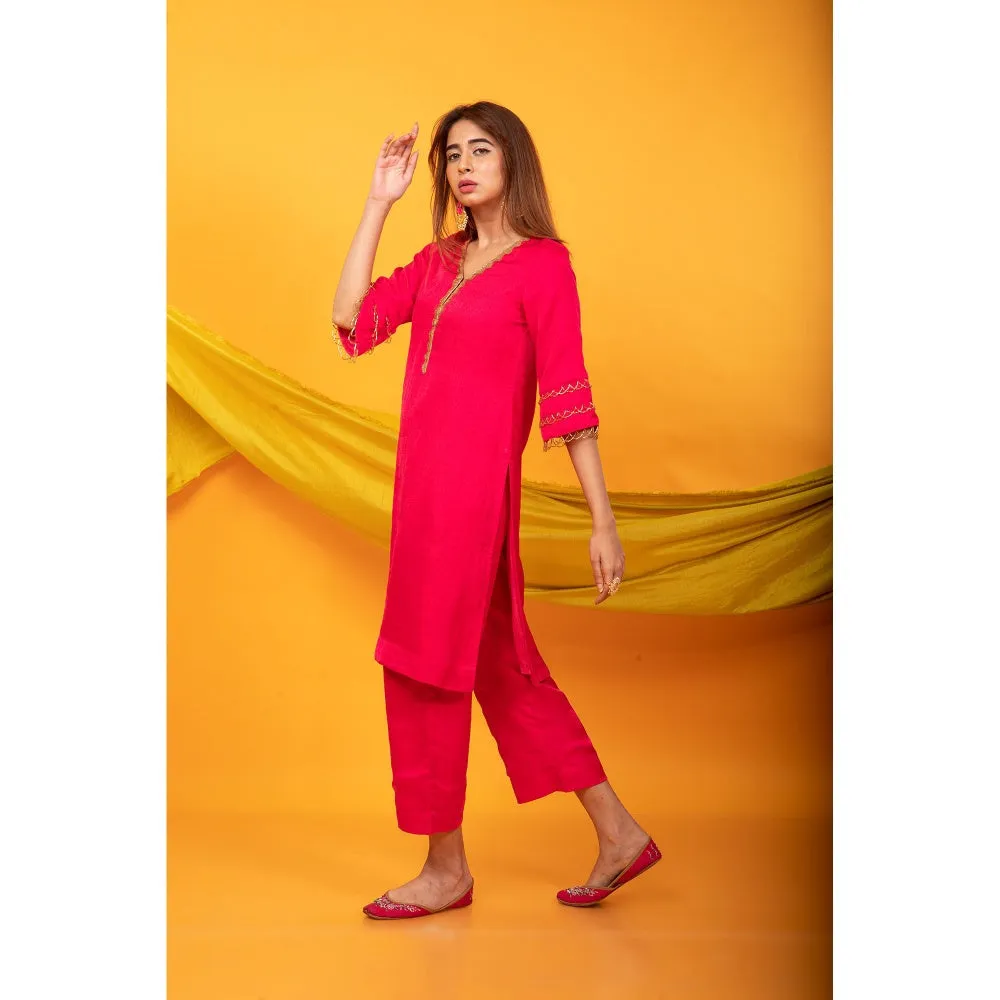 MONK & MEI Gulnaar Lahori Fuchsia Pink Kurta And Pant (Set of 2)