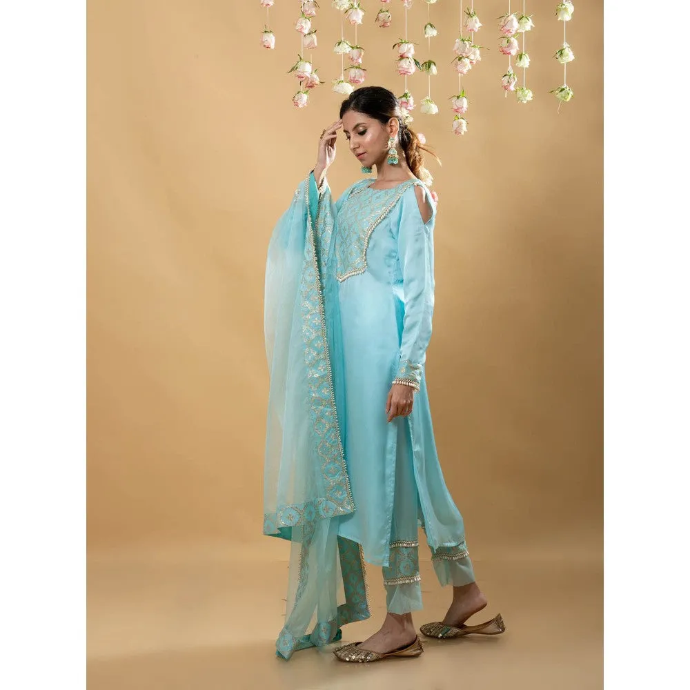 MONK & MEI Isha Full Sleeves Kurta Powder Blue (Set of 3)