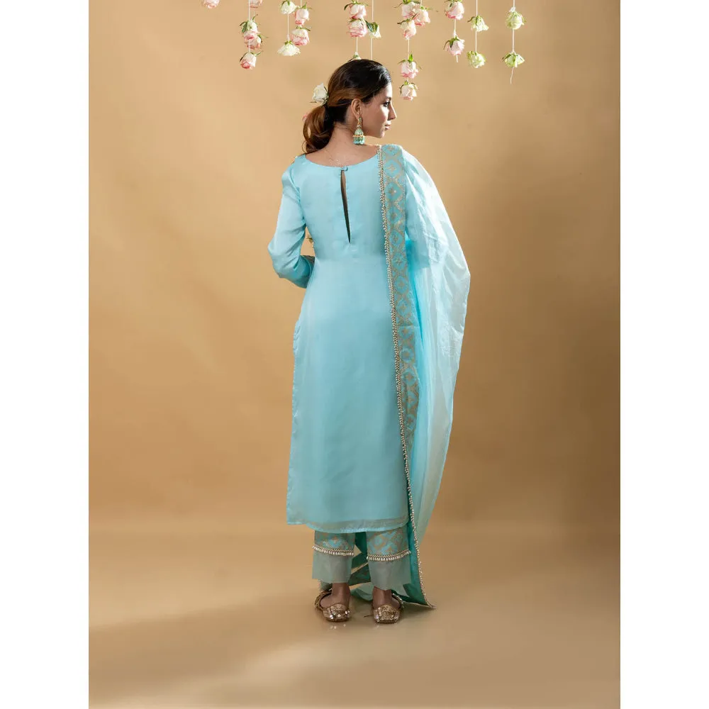 MONK & MEI Isha Full Sleeves Kurta Powder Blue (Set of 3)