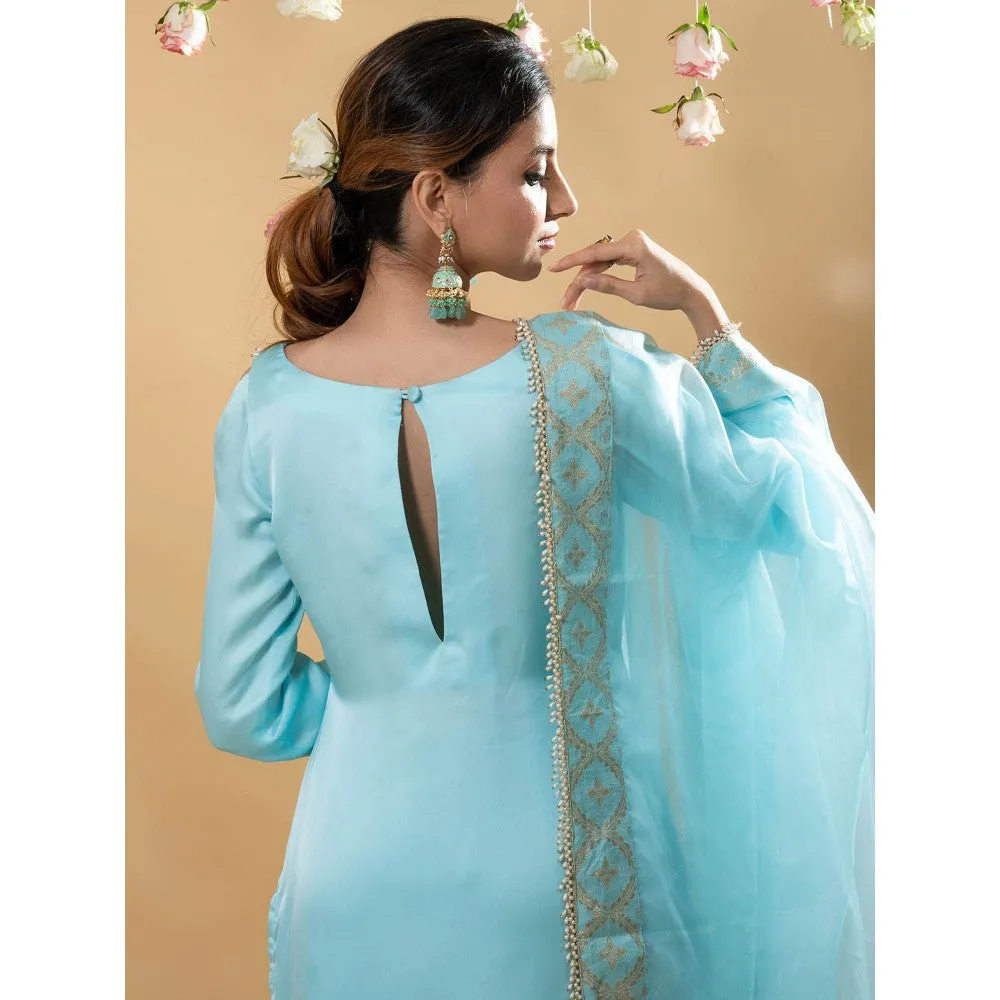 MONK & MEI Isha Full Sleeves Kurta Powder Blue (Set of 3)