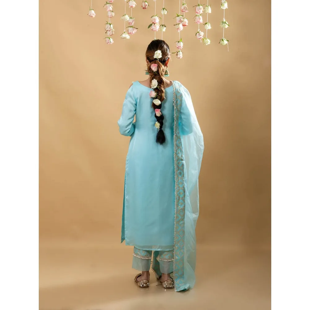MONK & MEI Isha Full Sleeves Kurta Powder Blue (Set of 3)