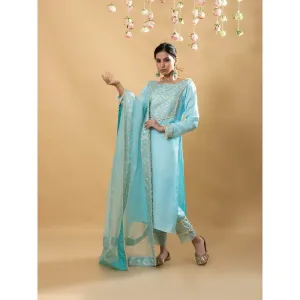 MONK & MEI Isha Full Sleeves Kurta Powder Blue (Set of 3)