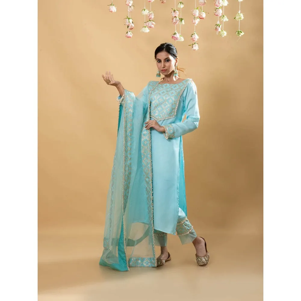 MONK & MEI Isha Full Sleeves Kurta Powder Blue (Set of 3)