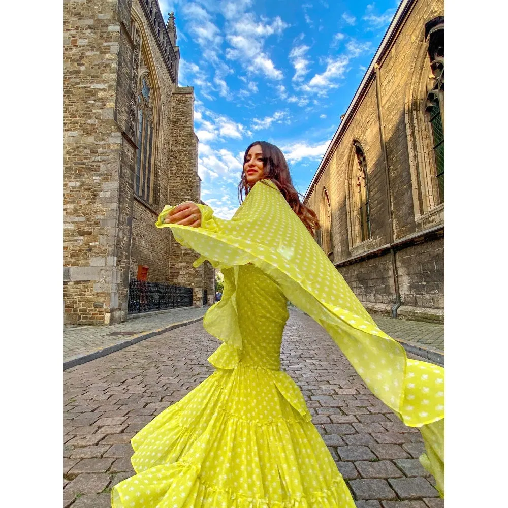MONK & MEI Issh Green-Sharara Fusion Saree With Stitched Blouse