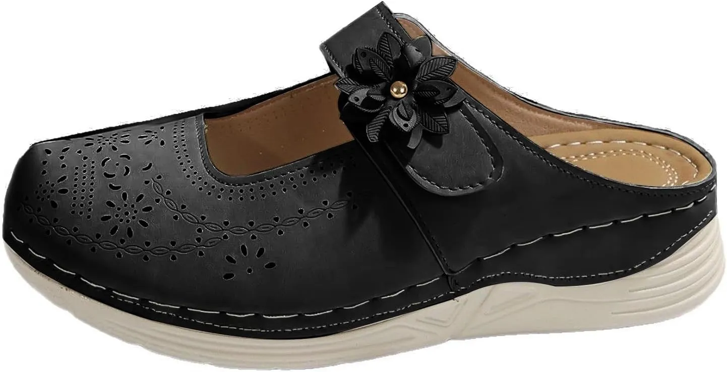 Mules for Women Comfort Closed Toe Sandals Casual Slip On Wedge Sandals Adjustable Hook Loop Low Heel Orthopedic Sandal Round Head Soft Bottom Footwear Breathable Shoes
