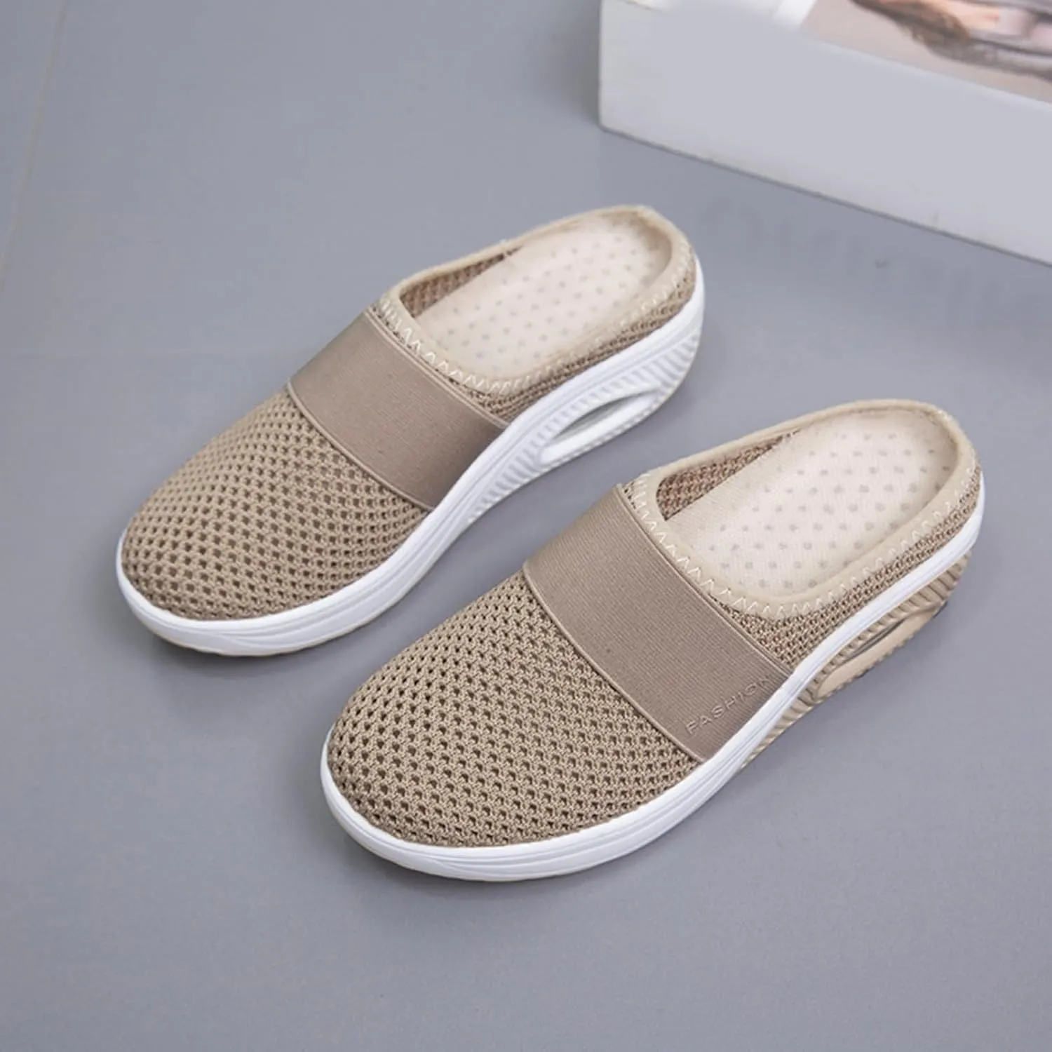 Orthopedic Shoes for Women Air Cushion Slip-on Diabetic Walking Shoes Closed Toe Slippers Breathable Wedge Platform Slipper with Arch Support