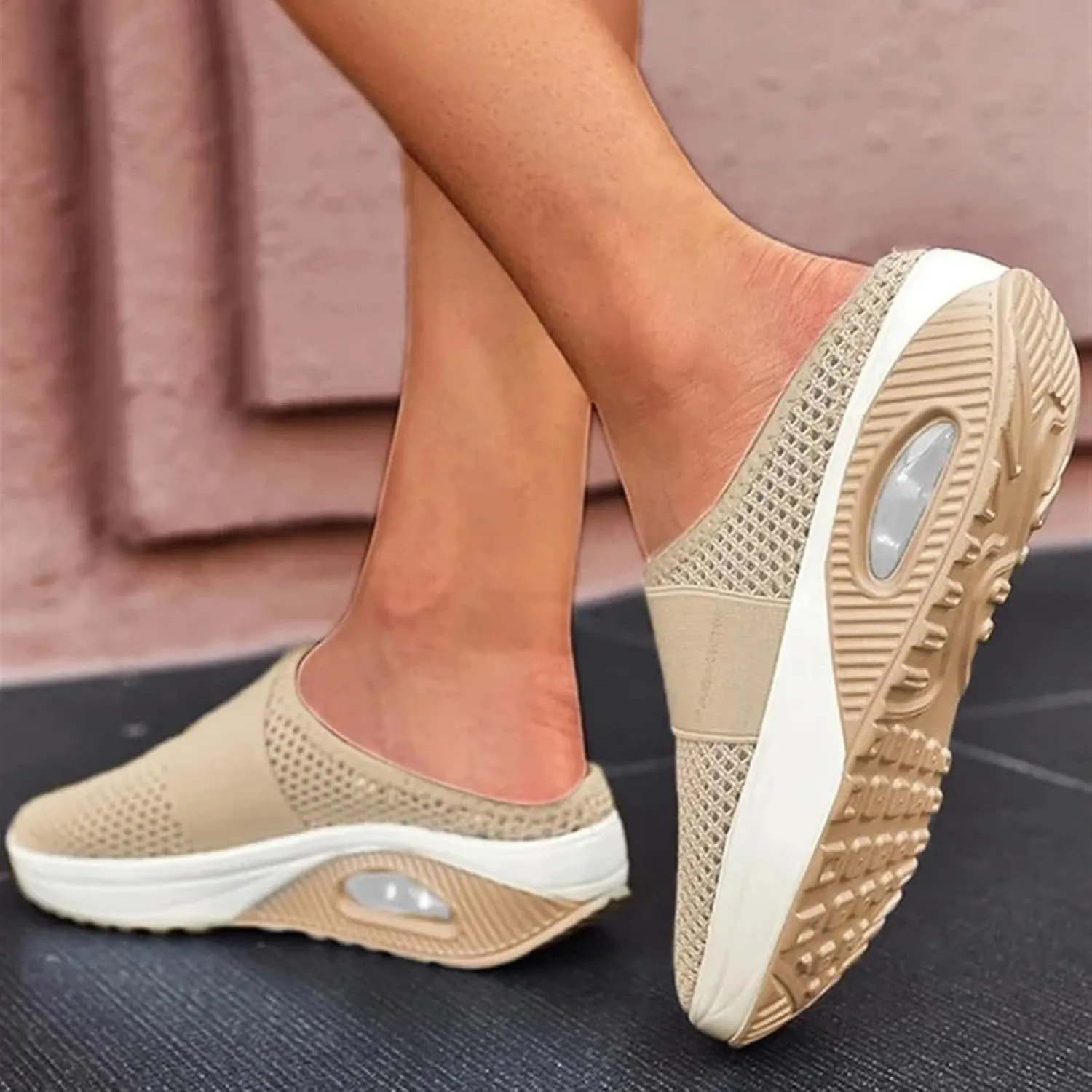 Orthopedic Shoes for Women Air Cushion Slip-on Diabetic Walking Shoes Closed Toe Slippers Breathable Wedge Platform Slipper with Arch Support