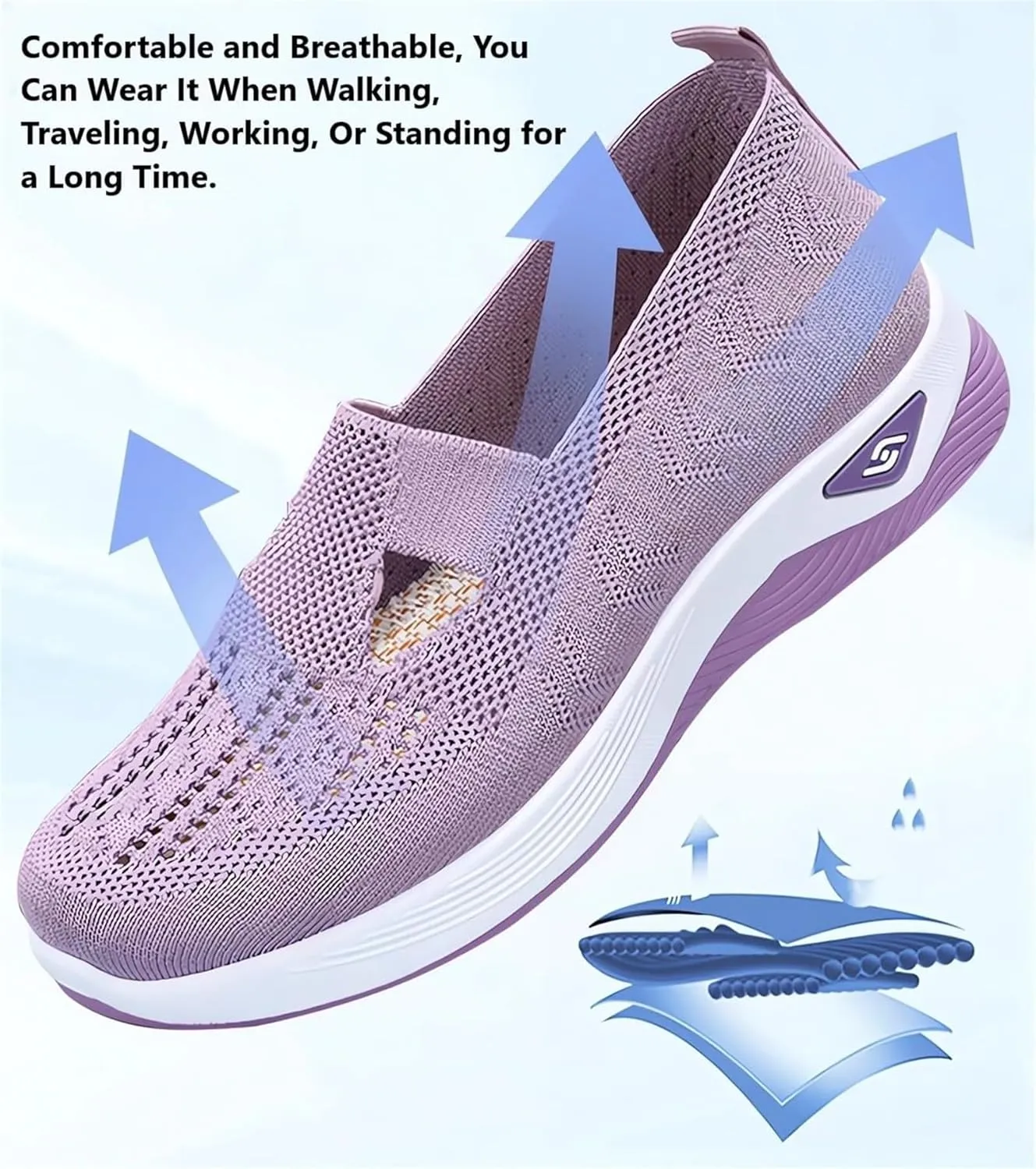 Orthopedic Shoes for Women Slip On Sneakers Breathable Soft Sole Diabetic Walking Shoes Comfort Non Slip Work Sneakers Lightweight Wide Width Soft Sole Arch Support Non-Slip Shoe