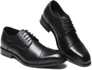Oxford Shoes for Men Lace Up Brogue Cap Toe Leather Rubber Sole Anti-Slip Non Slip Classic (Color : Black, Size : 8)