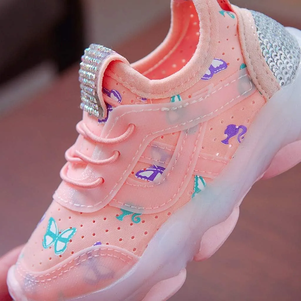 Shoes for Boys Children Kid Baby Girls LED Light Sneaker Butterfly Crystal Running Walking Sport Shoes 1-6 Years