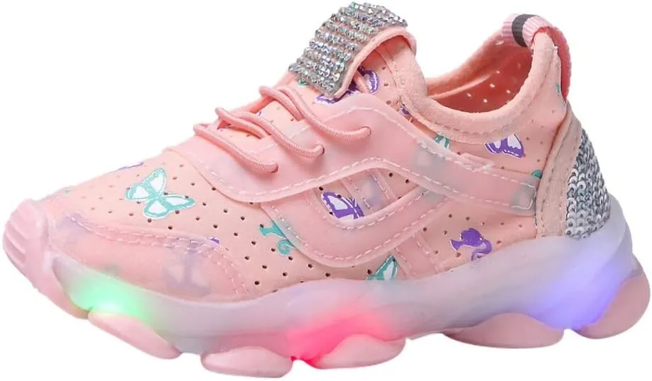 Shoes for Boys Children Kid Baby Girls LED Light Sneaker Butterfly Crystal Running Walking Sport Shoes 1-6 Years