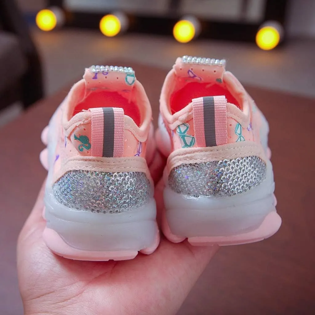 Shoes for Boys Children Kid Baby Girls LED Light Sneaker Butterfly Crystal Running Walking Sport Shoes 1-6 Years
