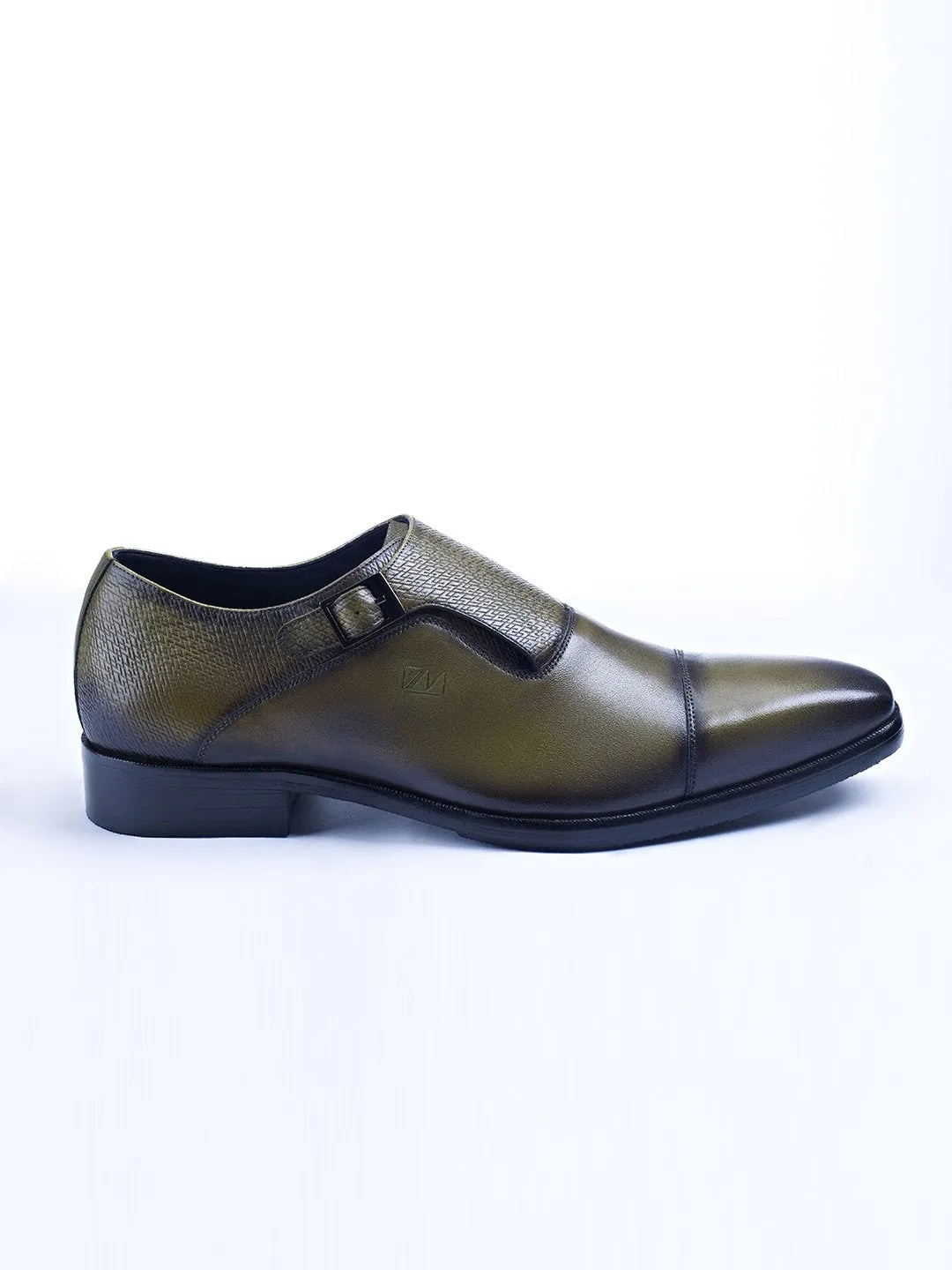 Single Buckle Monk Shoes With Zm Embossed Detail (Olive)