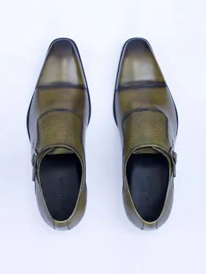 Single Buckle Monk Shoes With Zm Embossed Detail (Olive)
