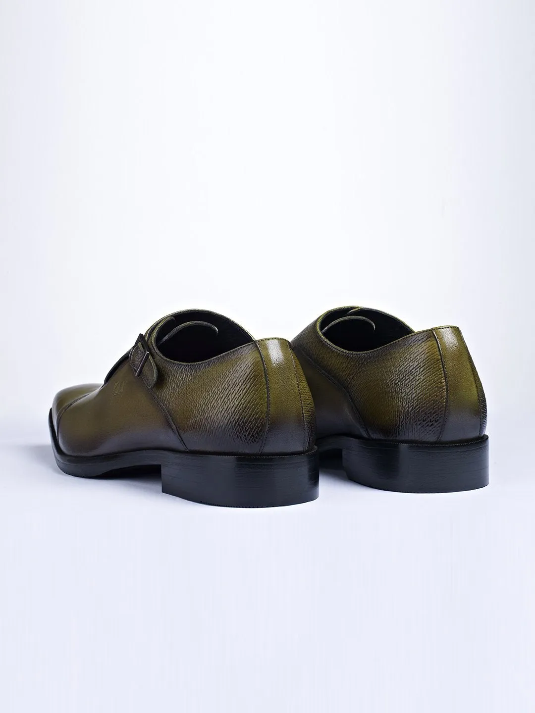 Single Buckle Monk Shoes With Zm Embossed Detail (Olive)